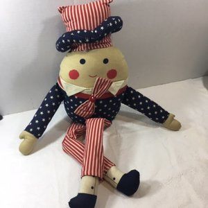 Vintage Handmade Patriotic Uncle Sam Humpty Dumpty Cloth Doll Stuffed Toy 26"